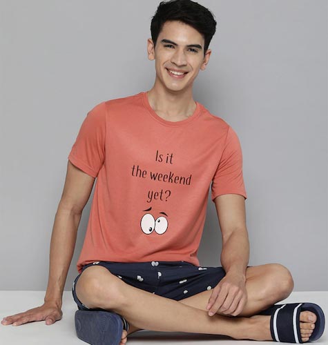 Men Faded Rose Red & Black Night suit